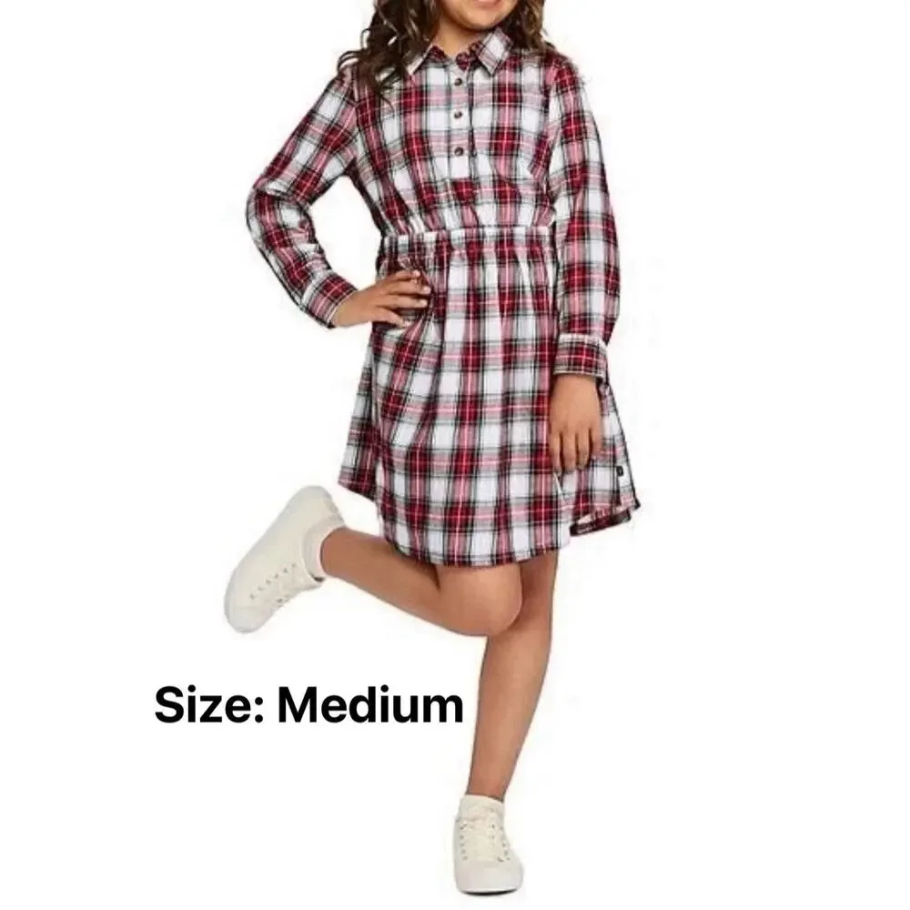 Gap Kids Girls‎ Casual Dress Easy Care Knee Length Long Sleeve Plaid Holiday M